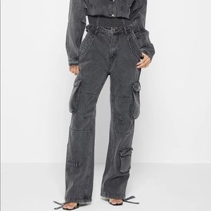 MID RISE CARGO PANTS - WASHED GREY